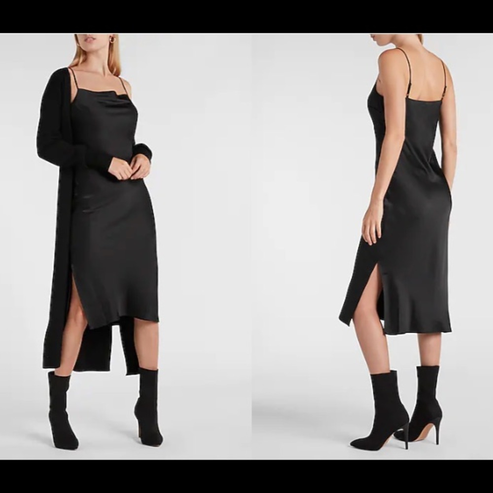 NWOT Express Satin Cowl Neck Midi Slip Dress - Picture 2 of 5